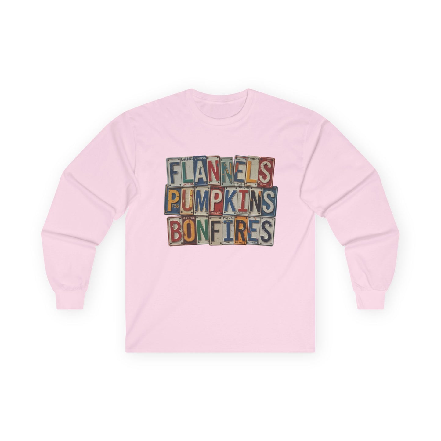 “Flannels, Pumpkins & Bonfires” Long Sleeve Tee – License Plate Layers Edition