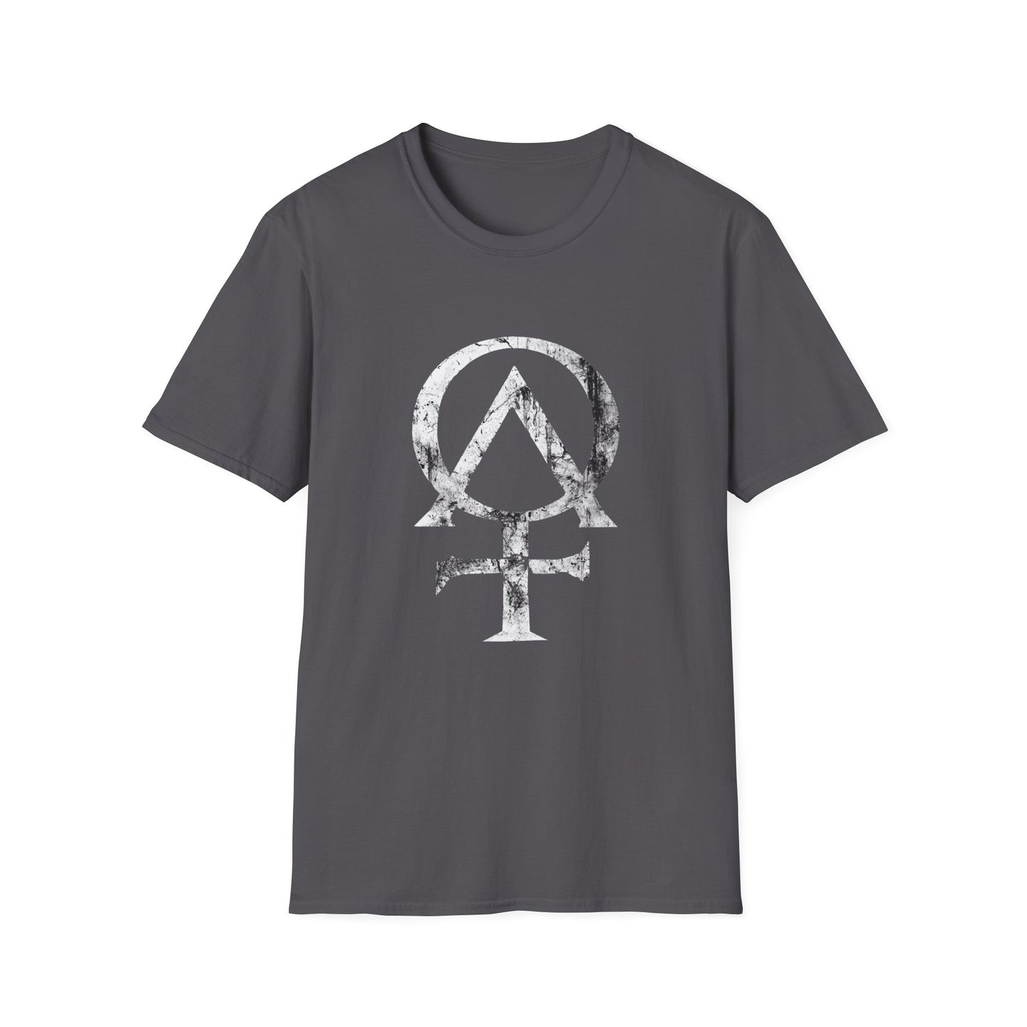 Alpha and Omega Distressed Christian Cross Emblem Tee