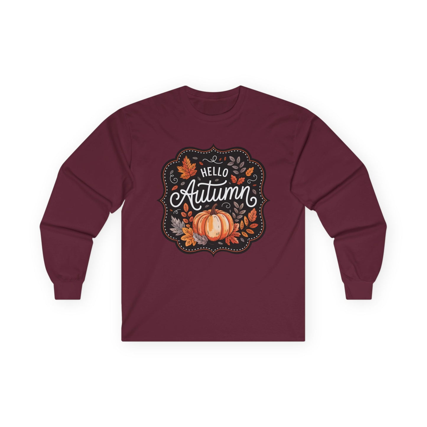 “Hello Autumn” Long Sleeve Tee – Pumpkin & Leaves Edition