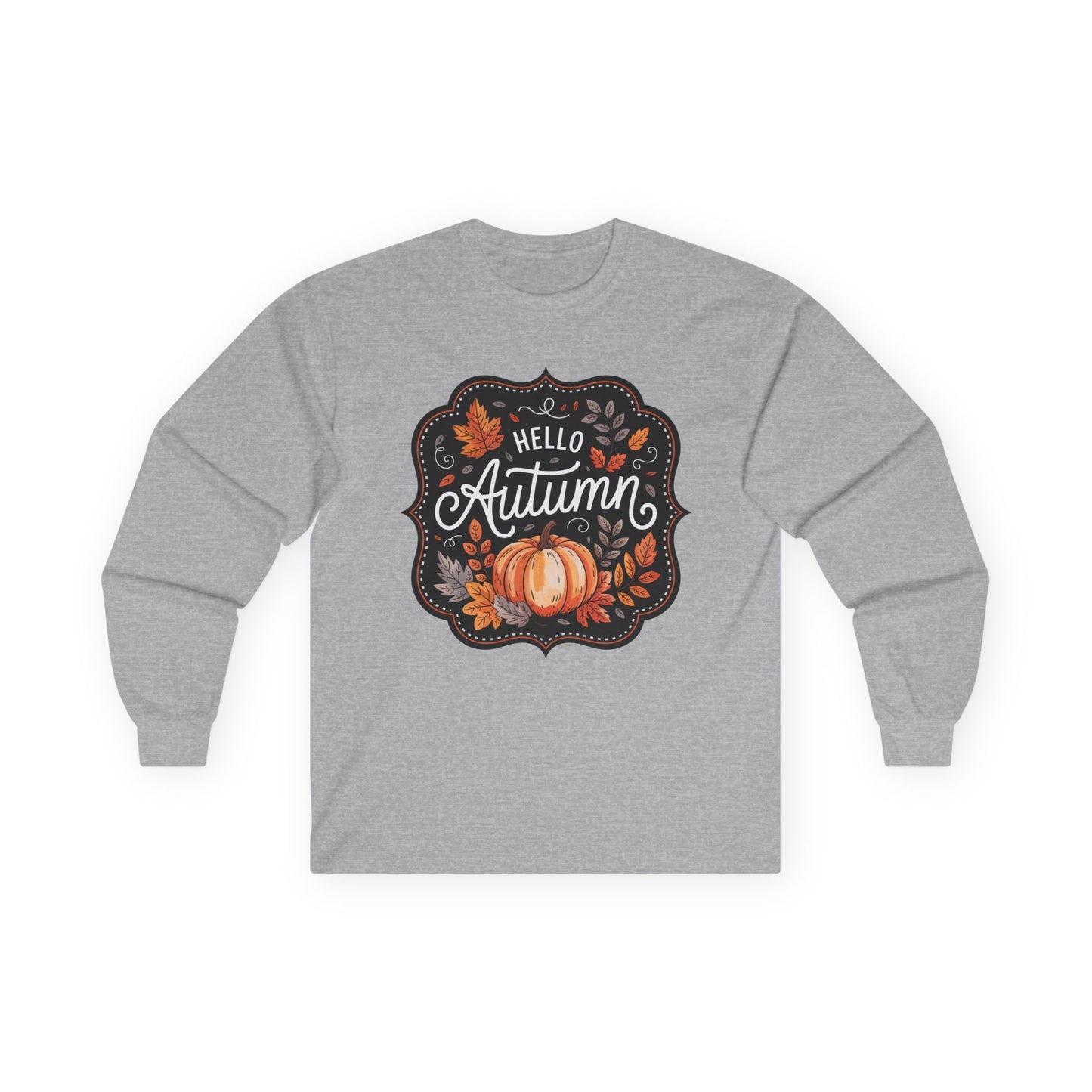 “Hello Autumn” Long Sleeve Tee – Pumpkin & Leaves Edition