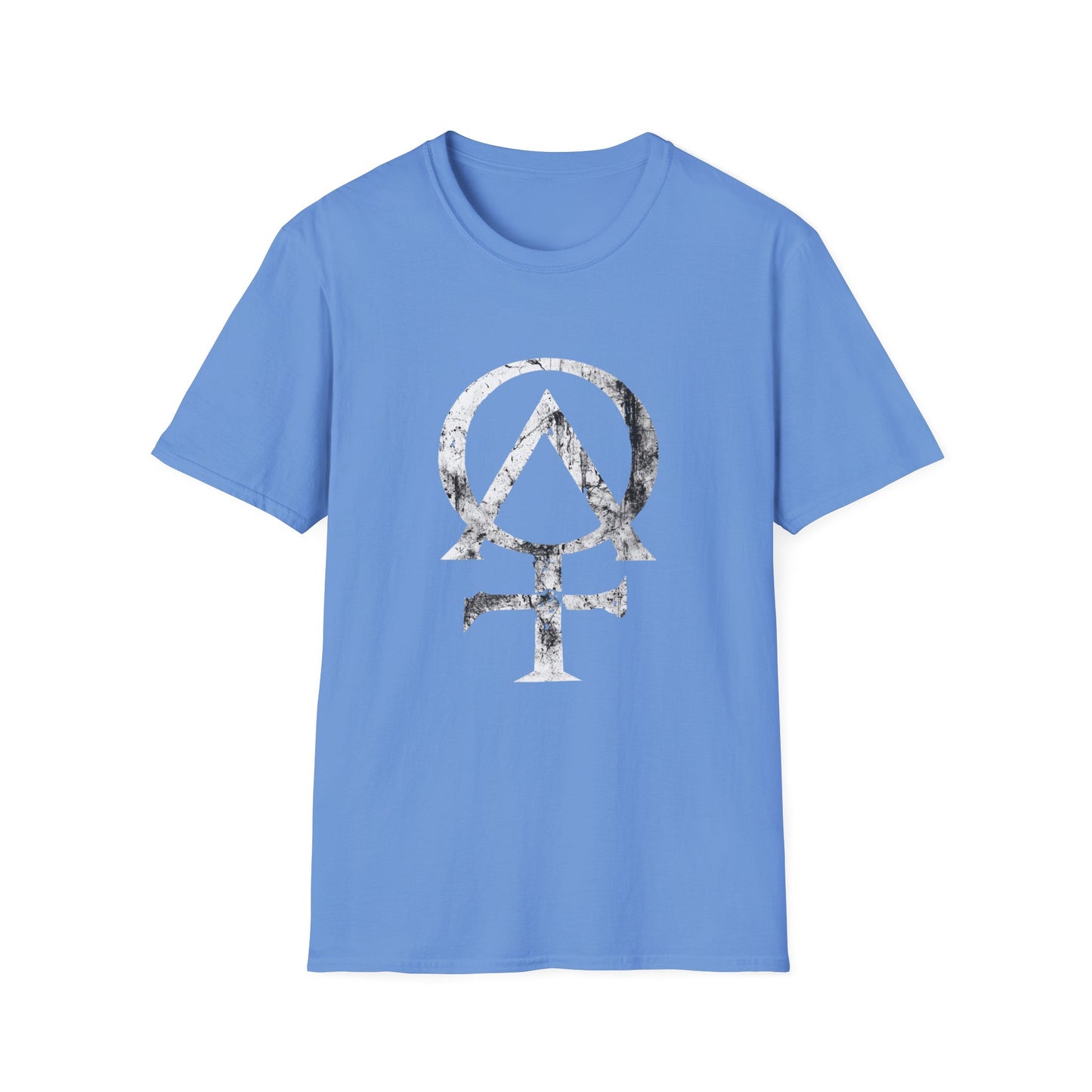 Alpha and Omega Distressed Christian Cross Emblem Tee