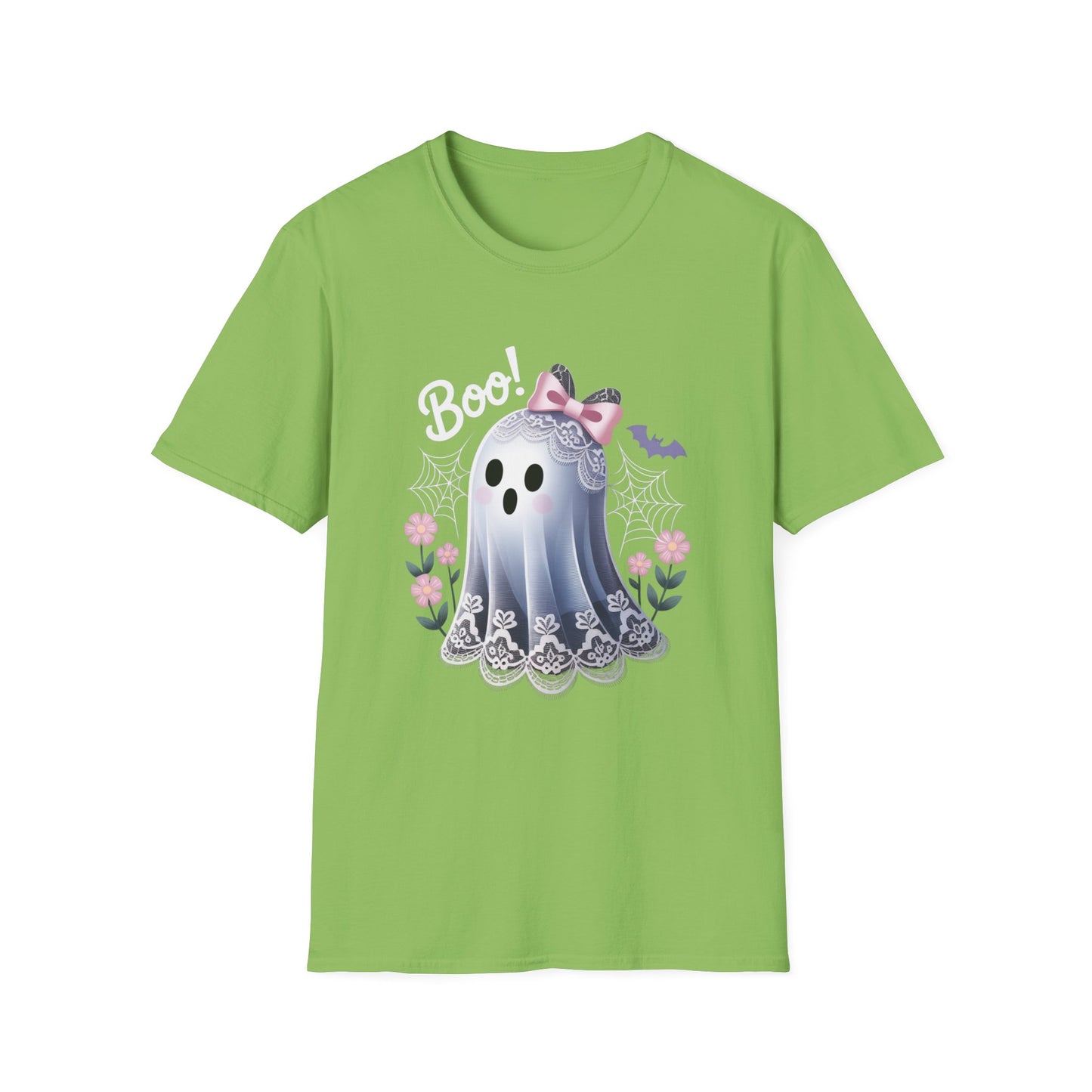 Lace Ghost T-Shirt, Halloween Tee, Cute Spooky Shirt, Haunted Flower Top, Pastel Goth Apparel, All-Occasion Casual Wear, Unisex Softstyle