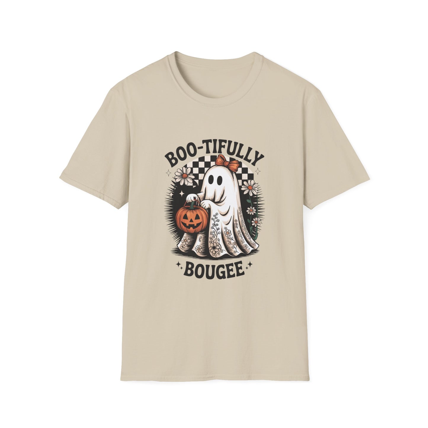 Boo-tifully Bougee Unisex Softstyle T-Shirt - Ghostlike Pop-Art Mascot Tee, Halloween Trick-or-Treat Apparel
