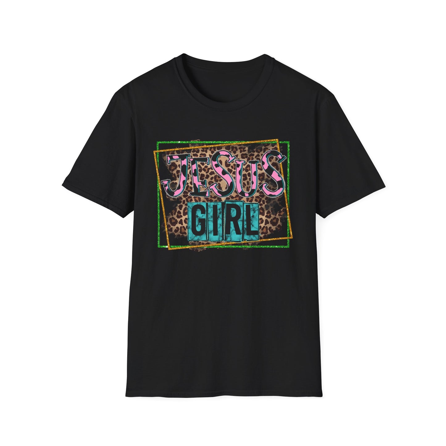 Jesus Girl Leopard Glitter Tee – Faith Meets Fierce