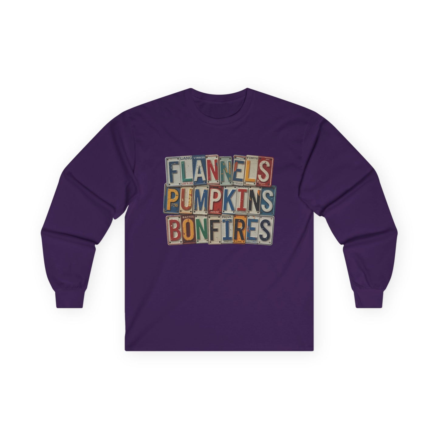 “Flannels, Pumpkins & Bonfires” Long Sleeve Tee – License Plate Layers Edition