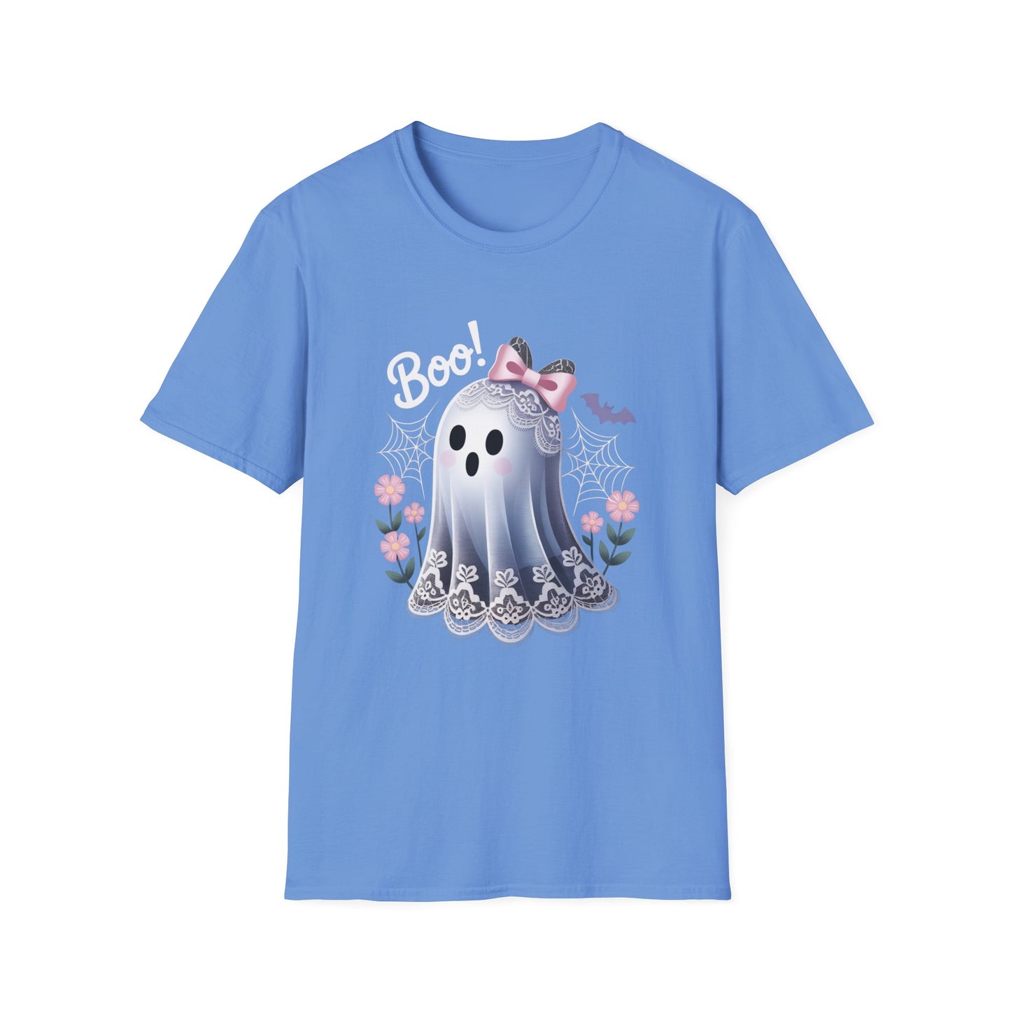 Lace Ghost T-Shirt, Halloween Tee, Cute Spooky Shirt, Haunted Flower Top, Pastel Goth Apparel, All-Occasion Casual Wear, Unisex Softstyle