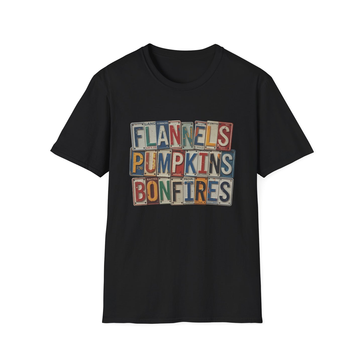 “Flannels, Pumpkins & Bonfires” Tee – License Plate Layers Edition