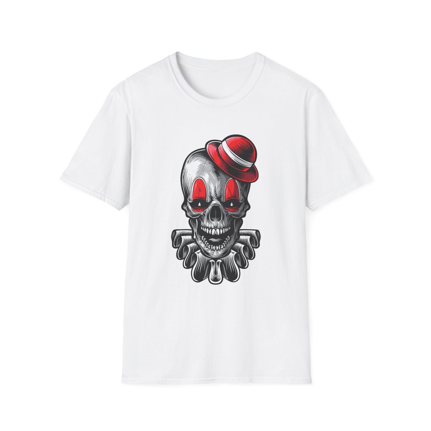 Skull Clown Graphic Tee with Red Eyes
