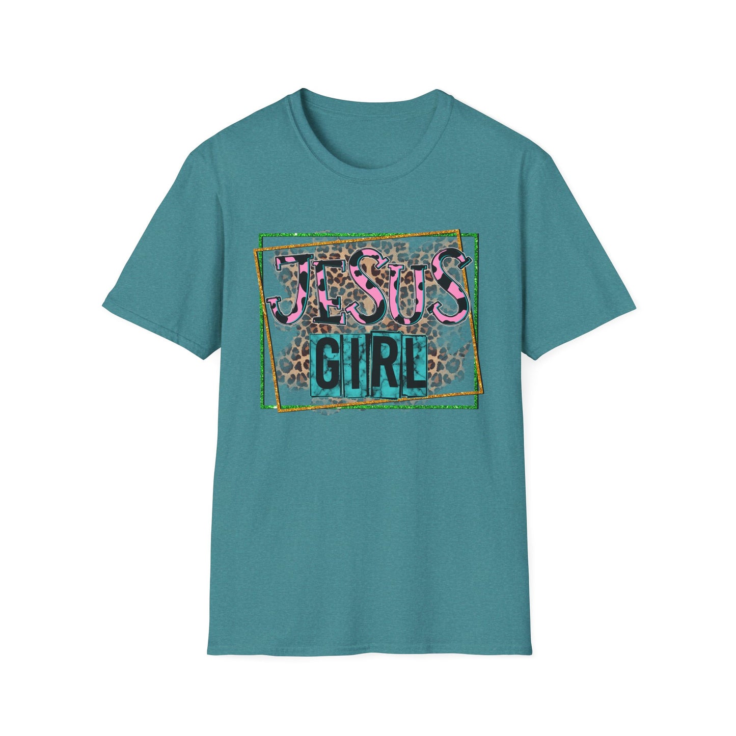 Jesus Girl Leopard Glitter Tee – Faith Meets Fierce