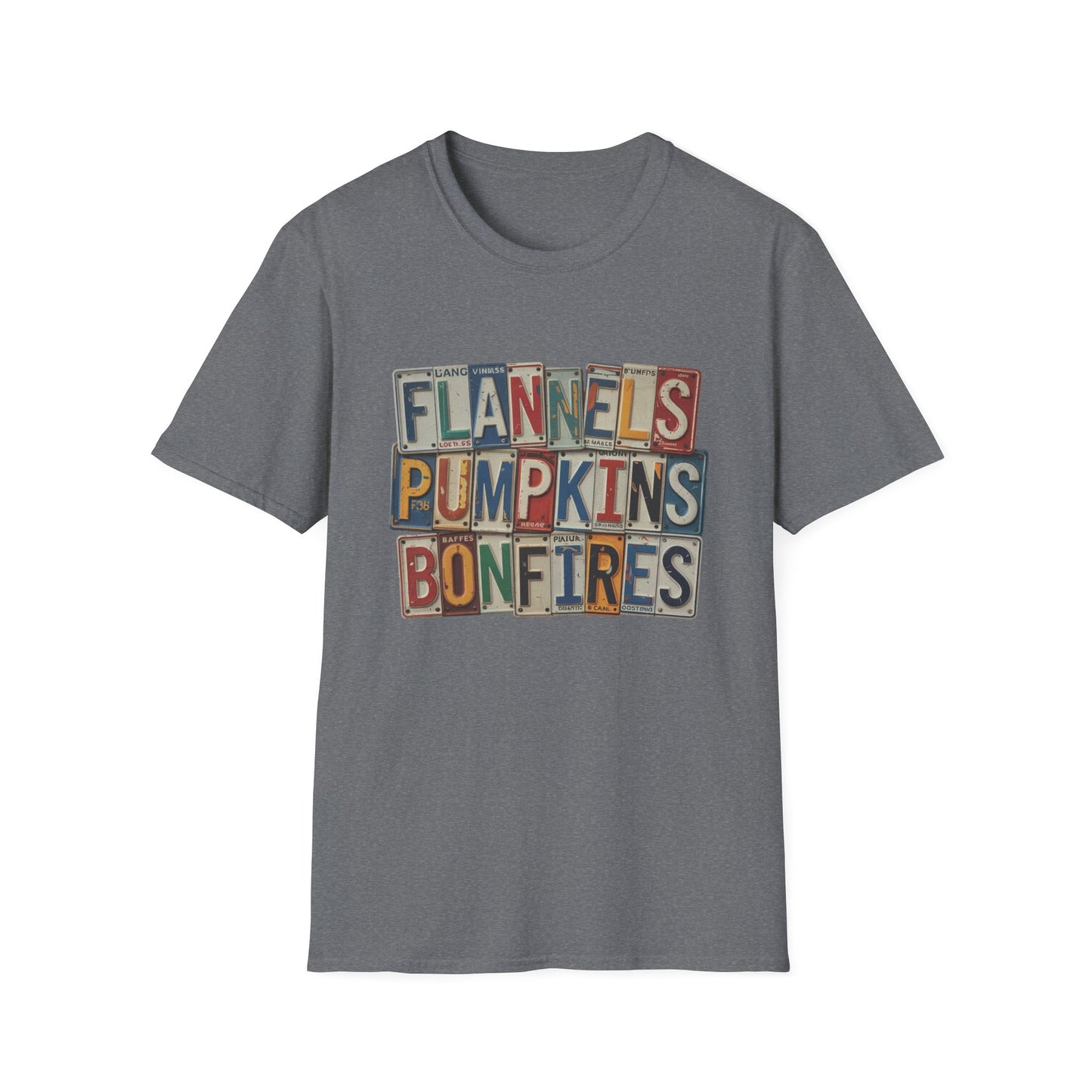 “Flannels, Pumpkins & Bonfires” Tee – License Plate Layers Edition