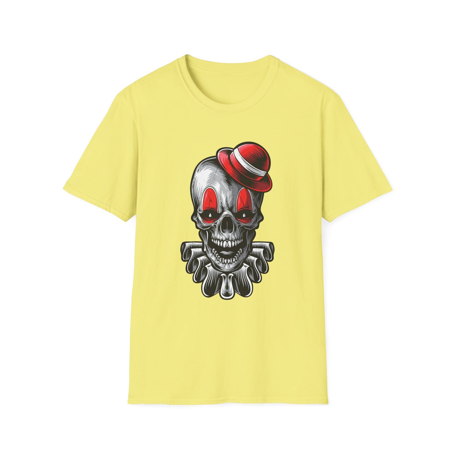 Skull Clown Graphic Tee with Red Eyes