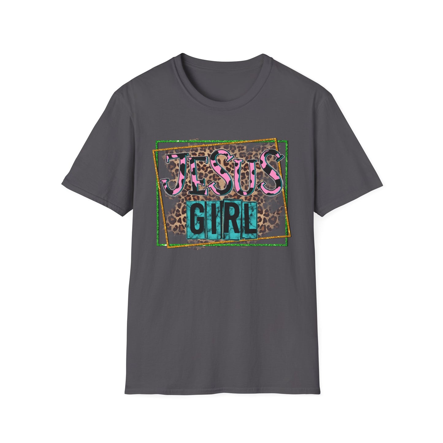 Jesus Girl Leopard Glitter Tee – Faith Meets Fierce