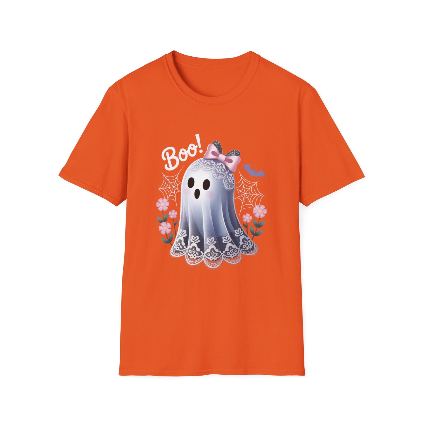 Lace Ghost T-Shirt, Halloween Tee, Cute Spooky Shirt, Haunted Flower Top, Pastel Goth Apparel, All-Occasion Casual Wear, Unisex Softstyle