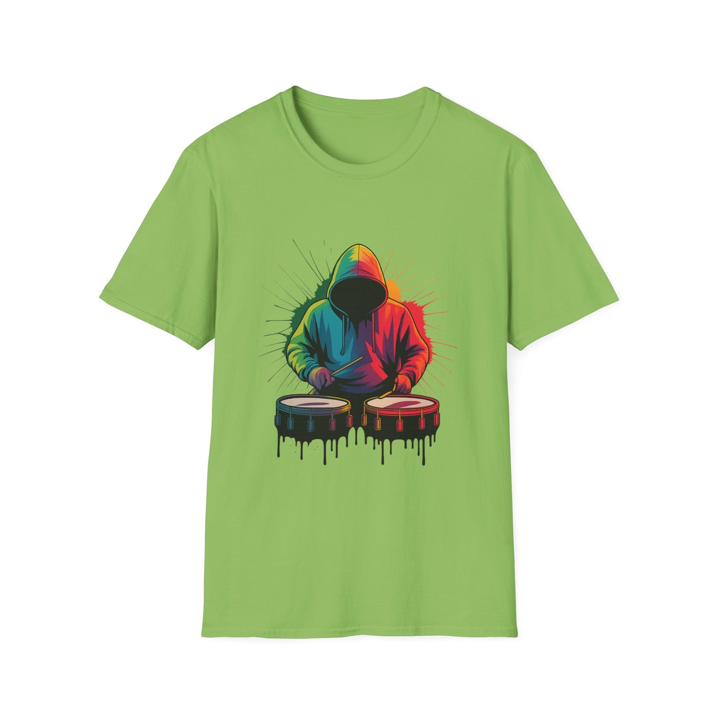 Neon Musician Drummer Paint Splatter T-Shirt