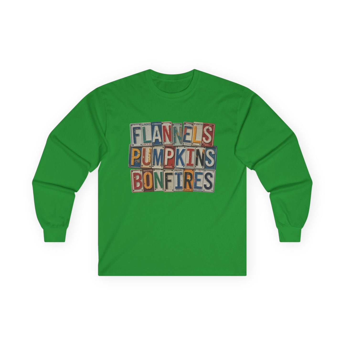 “Flannels, Pumpkins & Bonfires” Long Sleeve Tee – License Plate Layers Edition