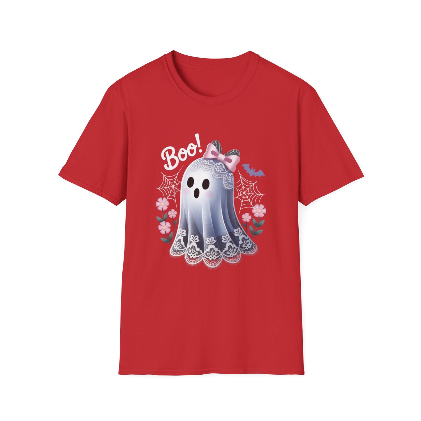Lace Ghost T-Shirt, Halloween Tee, Cute Spooky Shirt, Haunted Flower Top, Pastel Goth Apparel, All-Occasion Casual Wear, Unisex Softstyle
