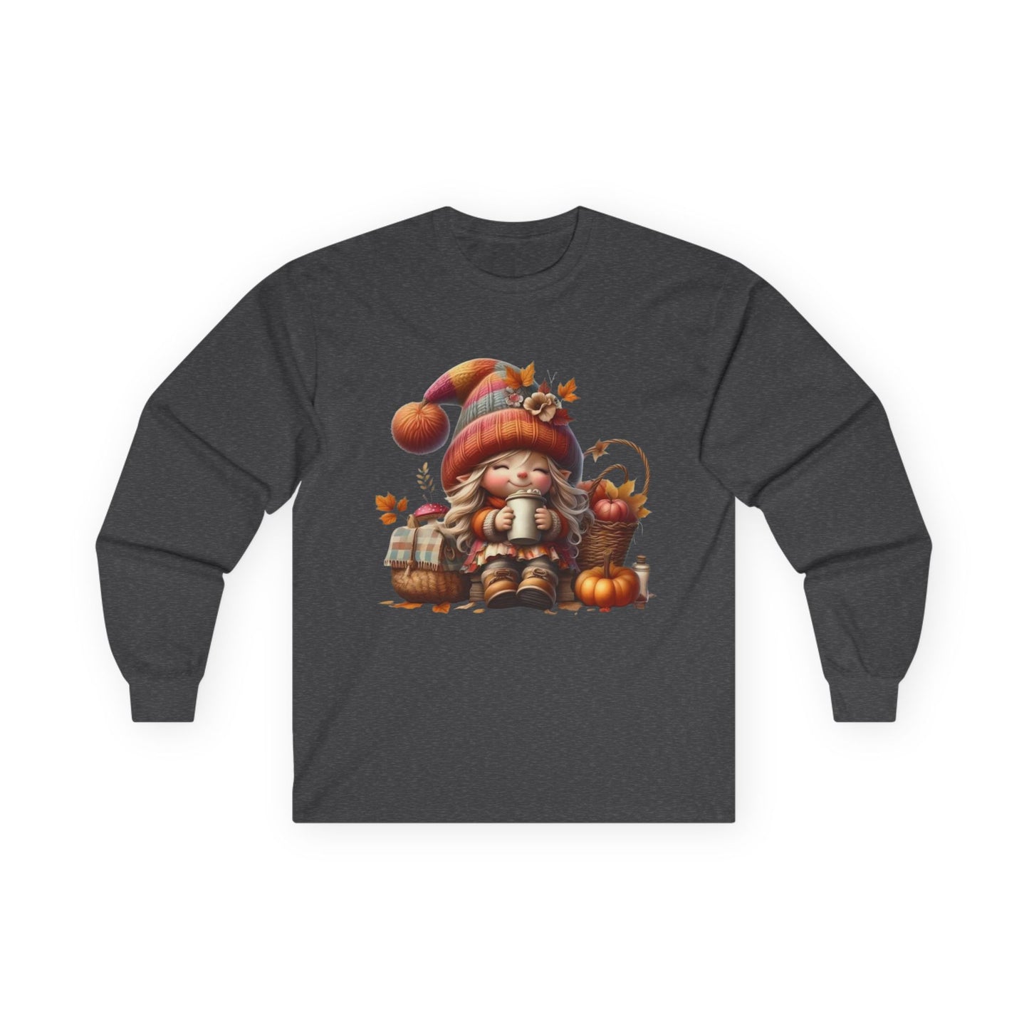 “Cozy Cup Gnome” Long Sleeve Tee – Autumn Hearth Edition