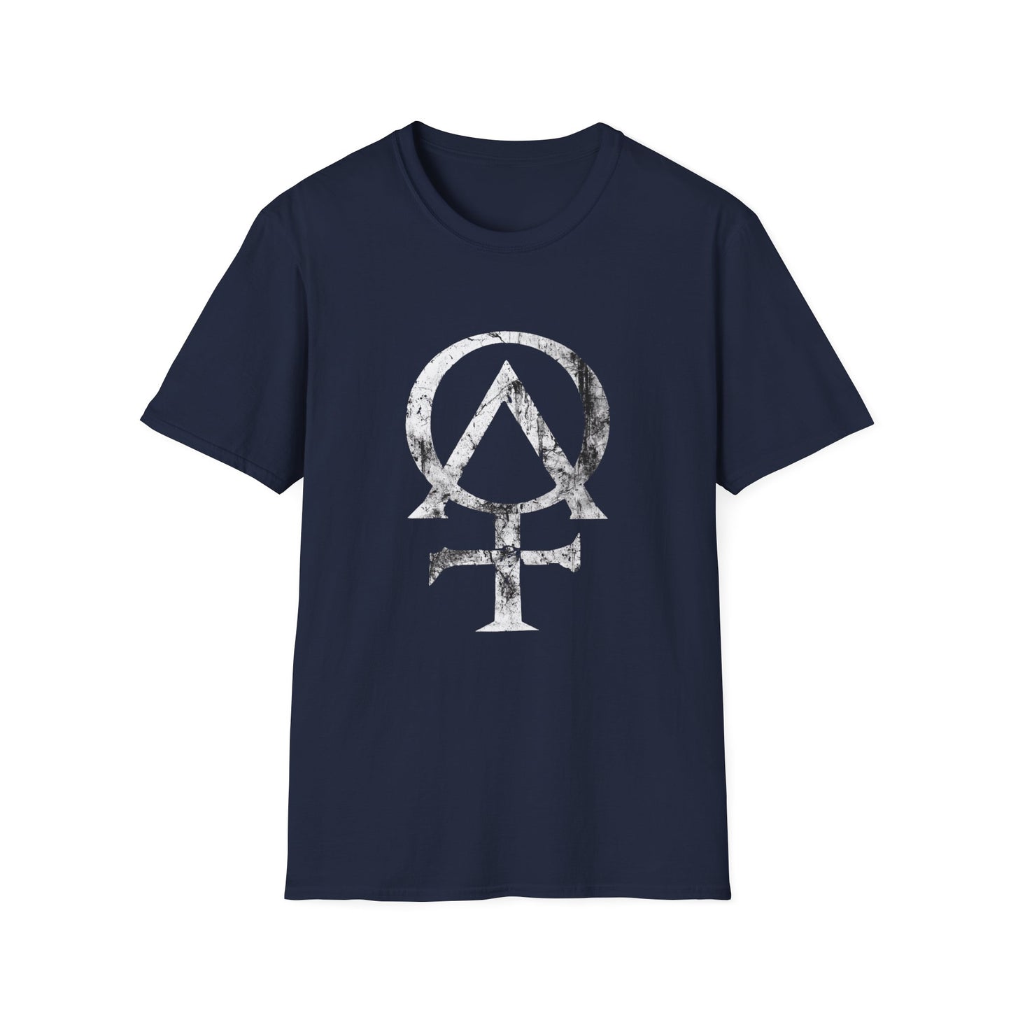 Alpha and Omega Distressed Christian Cross Emblem Tee