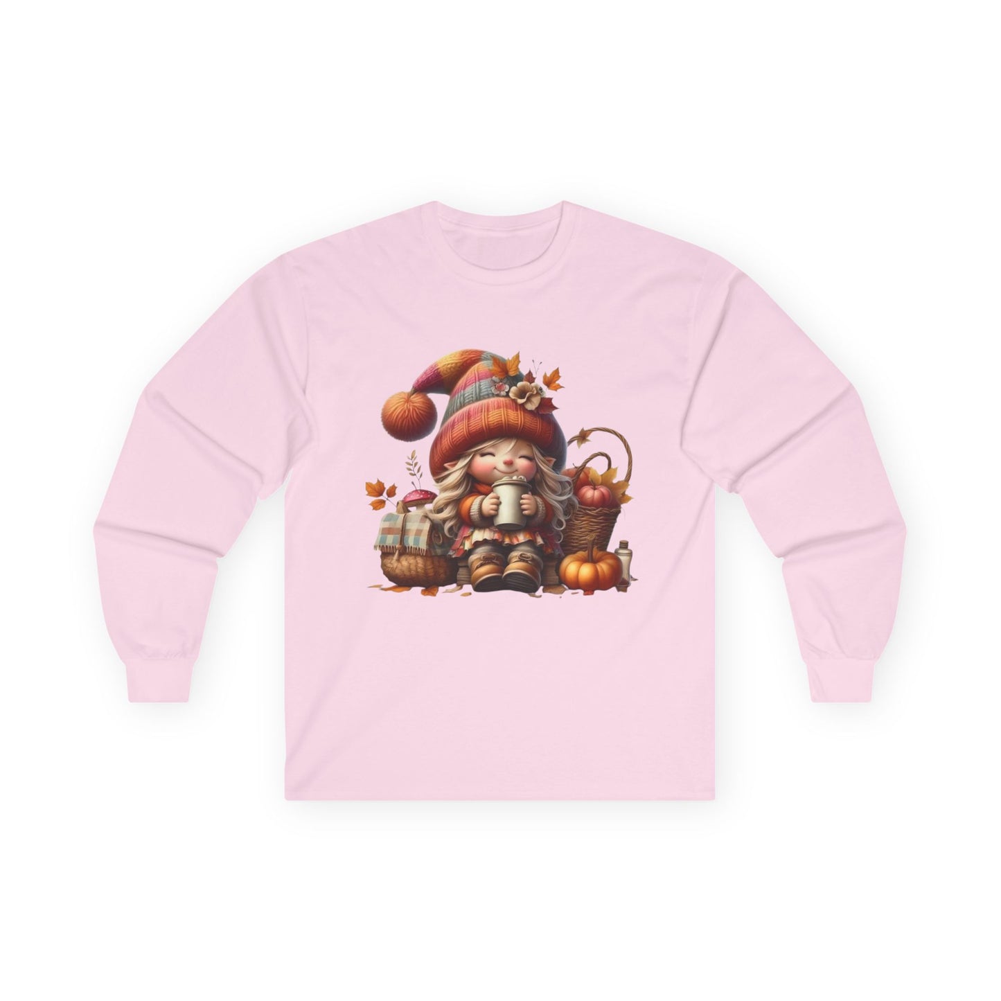 “Cozy Cup Gnome” Long Sleeve Tee – Autumn Hearth Edition
