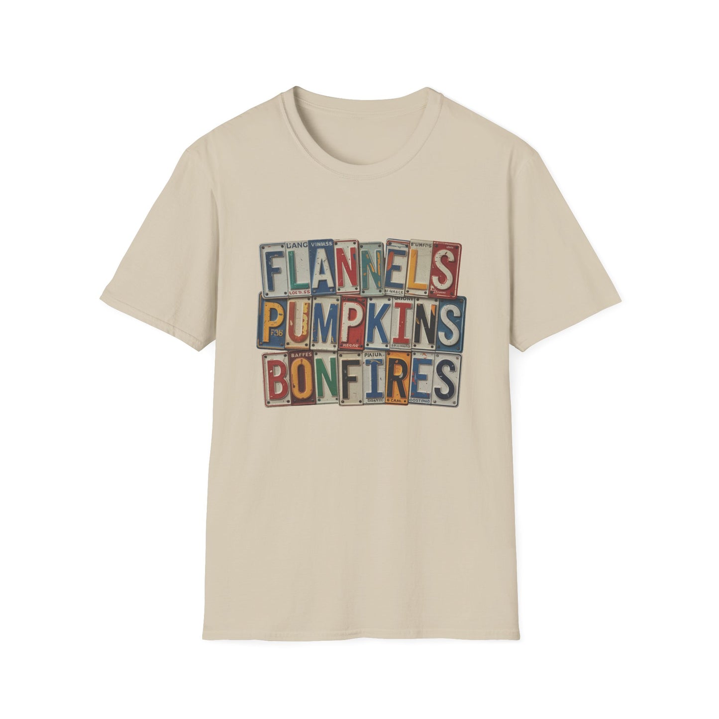 “Flannels, Pumpkins & Bonfires” Tee – License Plate Layers Edition