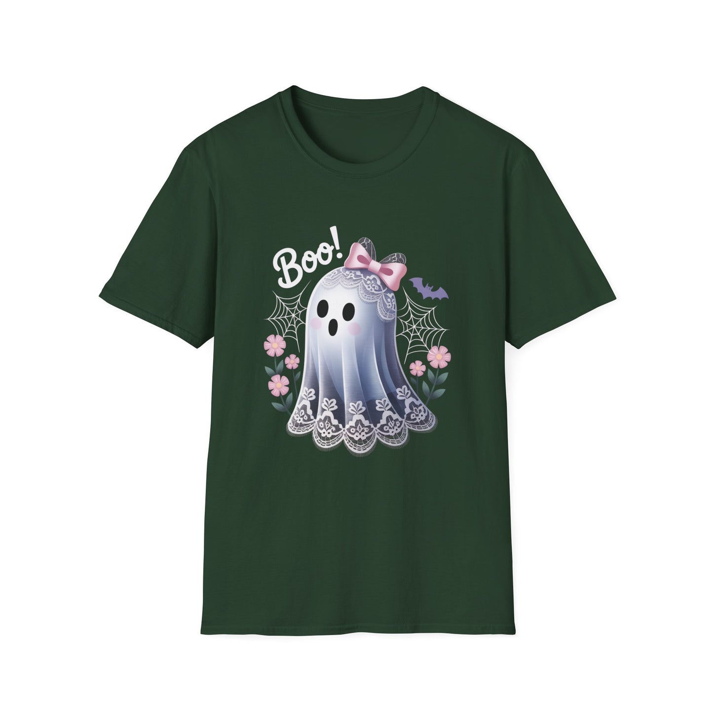 Lace Ghost T-Shirt, Halloween Tee, Cute Spooky Shirt, Haunted Flower Top, Pastel Goth Apparel, All-Occasion Casual Wear, Unisex Softstyle