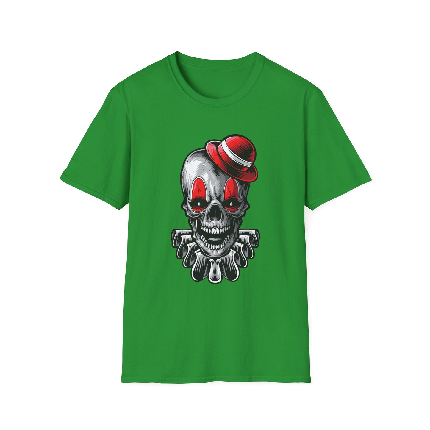 Skull Clown Graphic Tee with Red Eyes