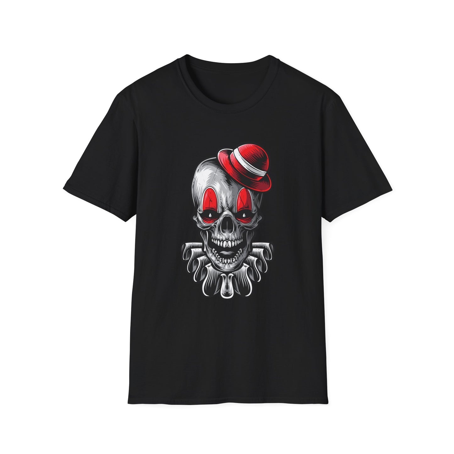 Skull Clown Graphic Tee with Red Eyes