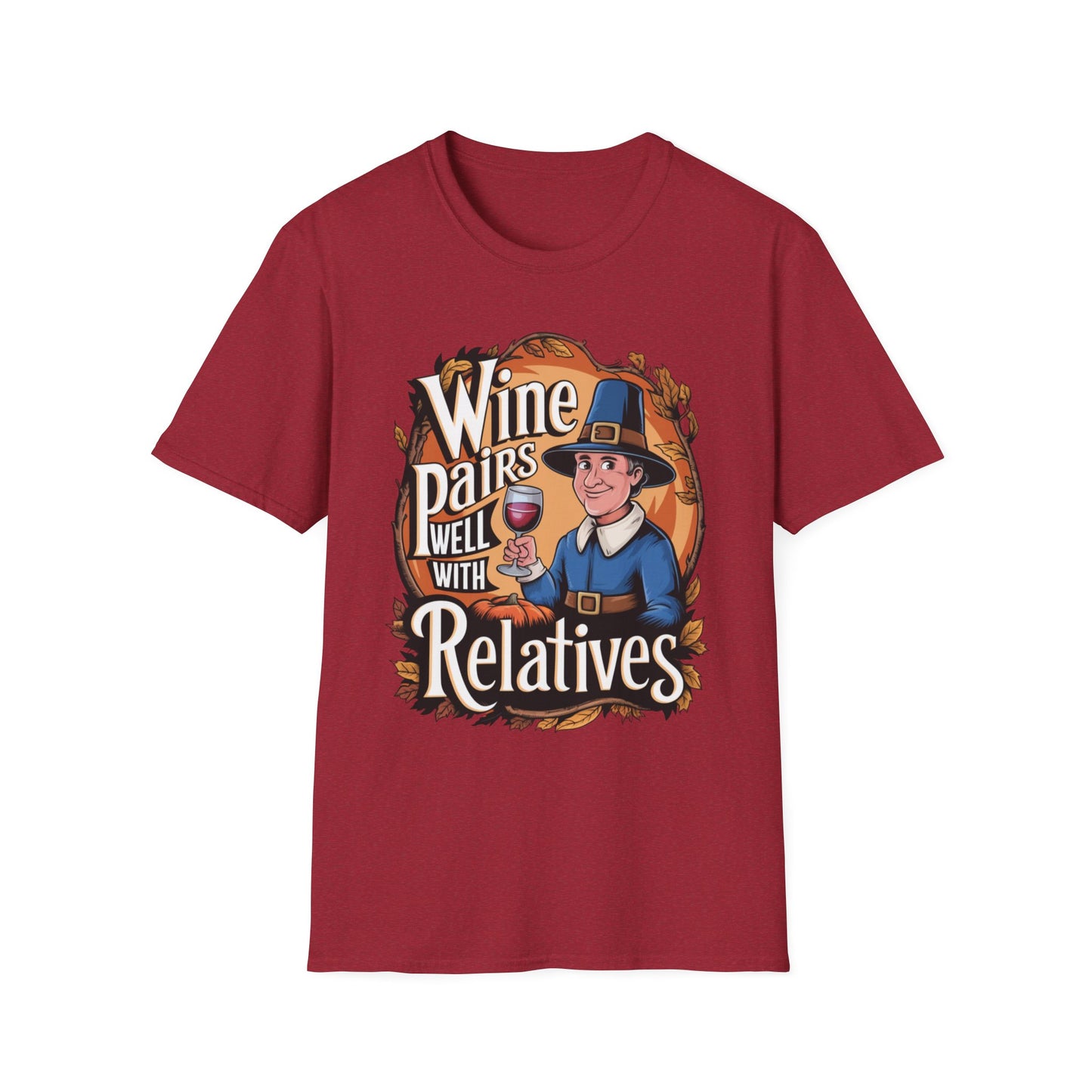 Wine Pairs Well With Relatives – Pilgrim Pour Edition Short Sleeve Tee