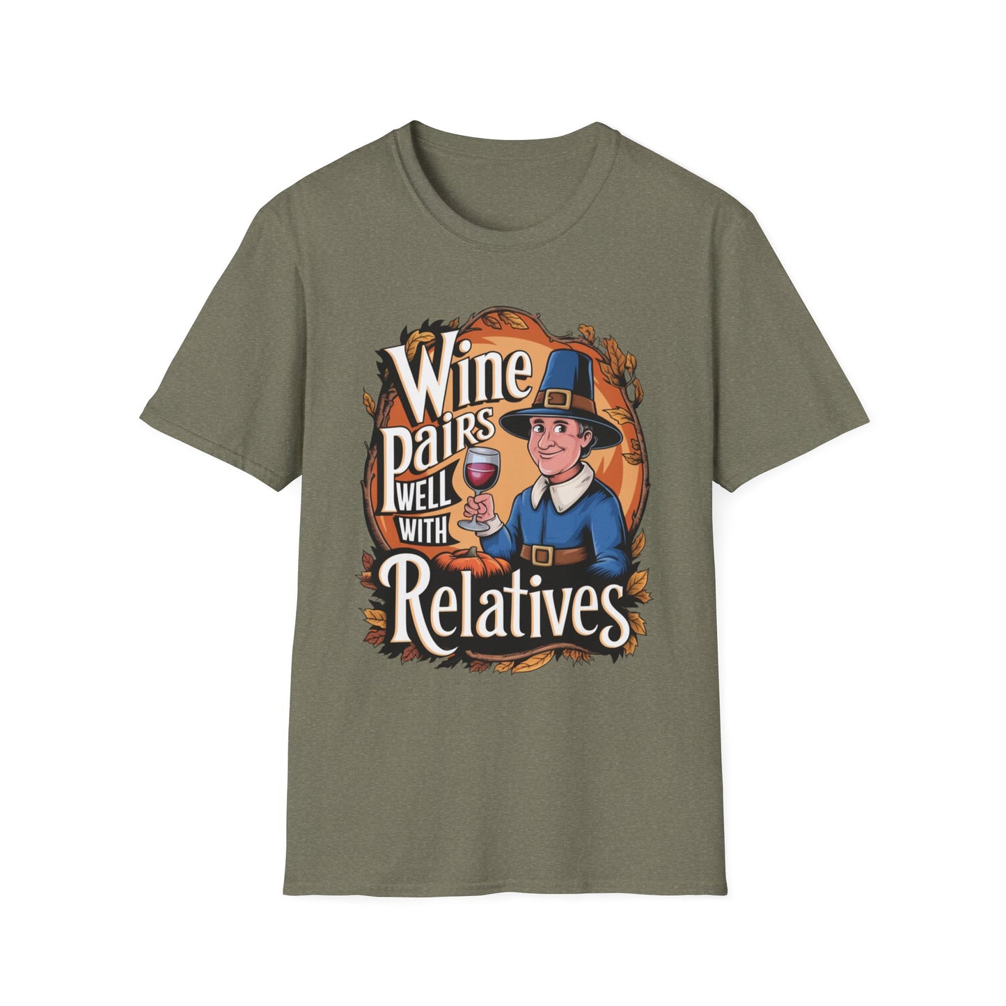 Wine Pairs Well With Relatives – Pilgrim Pour Edition Short Sleeve Tee