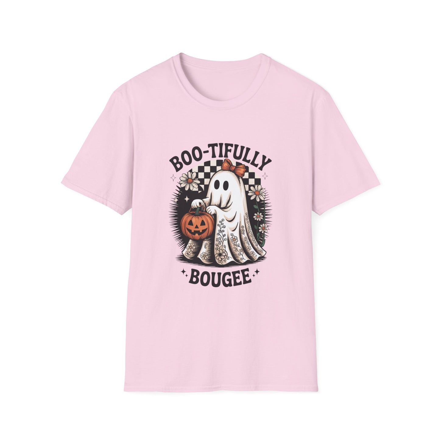 Boo-tifully Bougee Unisex Softstyle T-Shirt - Ghostlike Pop-Art Mascot Tee, Halloween Trick-or-Treat Apparel
