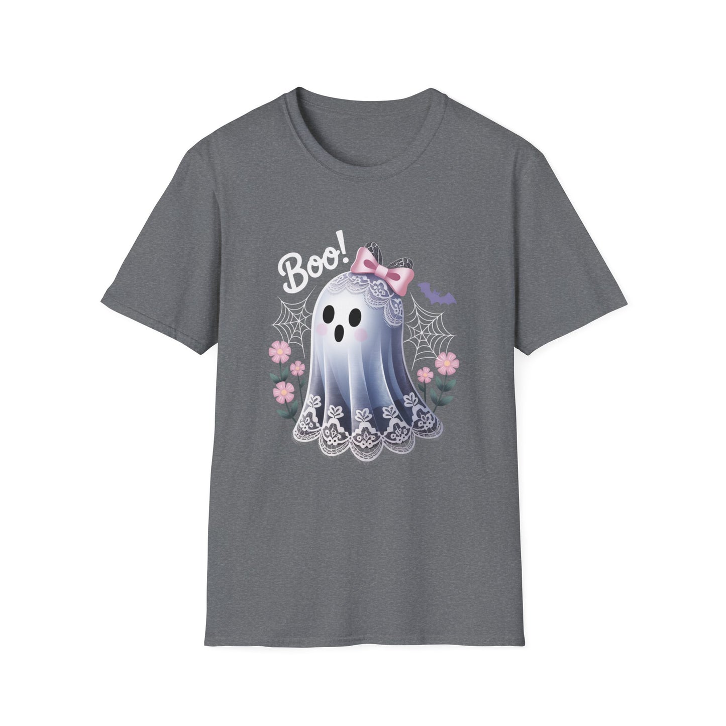 Lace Ghost T-Shirt, Halloween Tee, Cute Spooky Shirt, Haunted Flower Top, Pastel Goth Apparel, All-Occasion Casual Wear, Unisex Softstyle