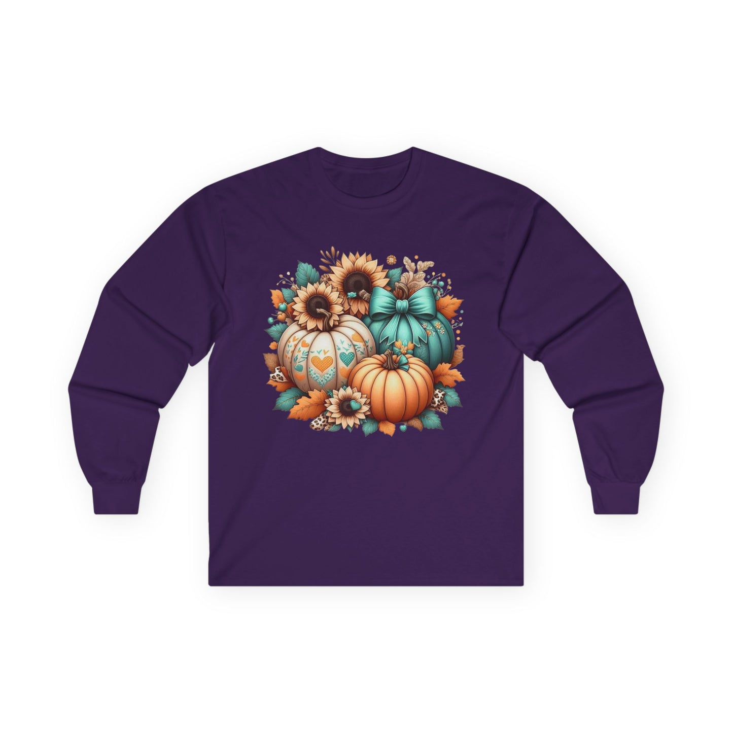 “Harvest Hearts & Bows” Long Sleeve Tee – Pumpkin Trio Edition