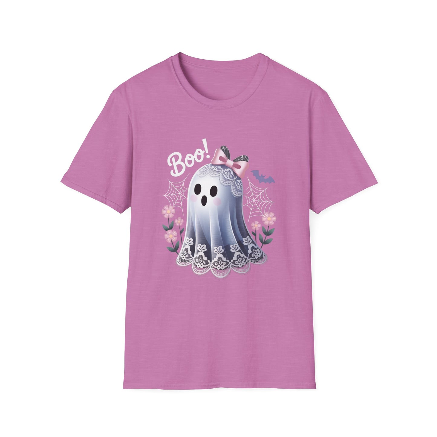 Lace Ghost T-Shirt, Halloween Tee, Cute Spooky Shirt, Haunted Flower Top, Pastel Goth Apparel, All-Occasion Casual Wear, Unisex Softstyle