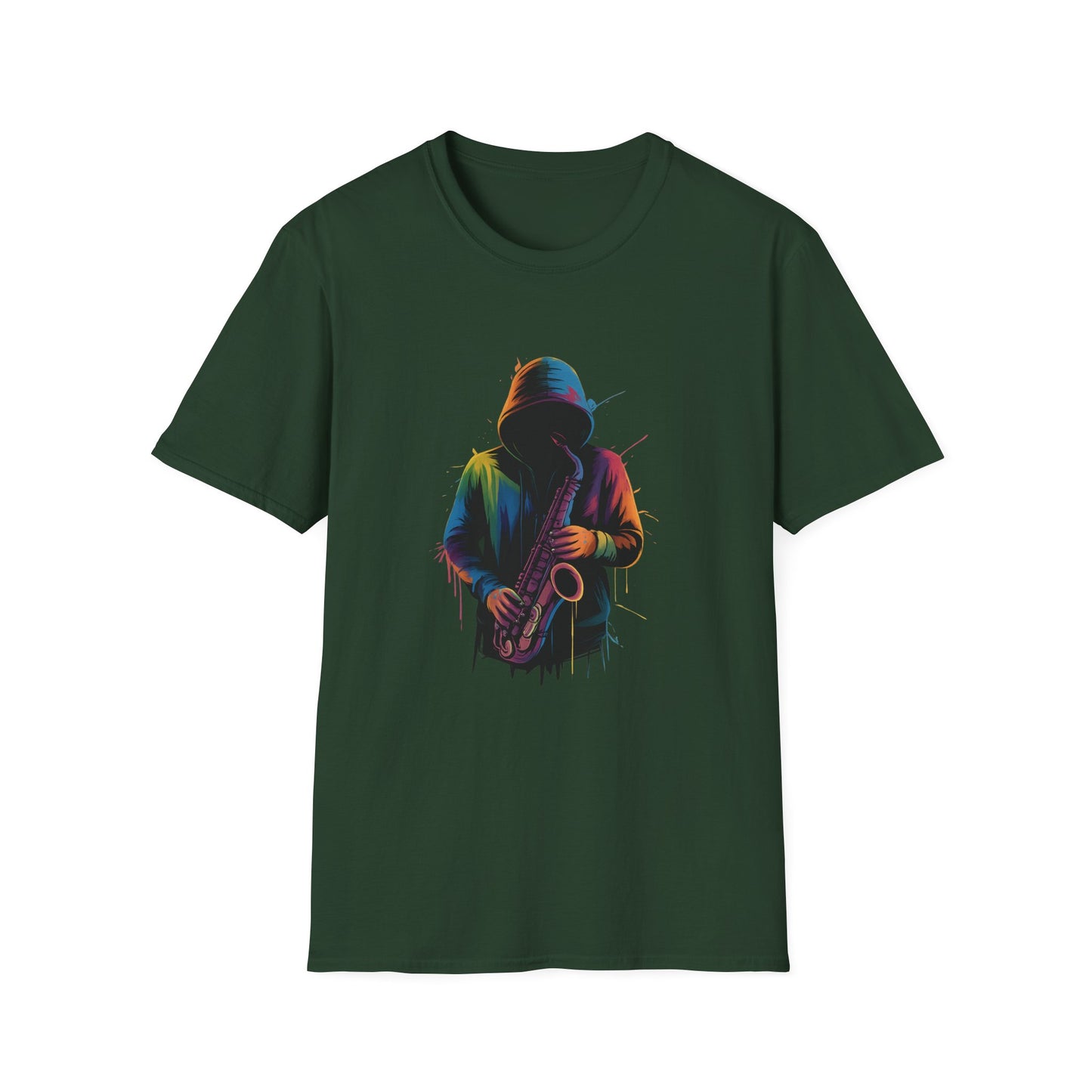 Musician Saxophonist Neon Paint Splatter T-Shirt