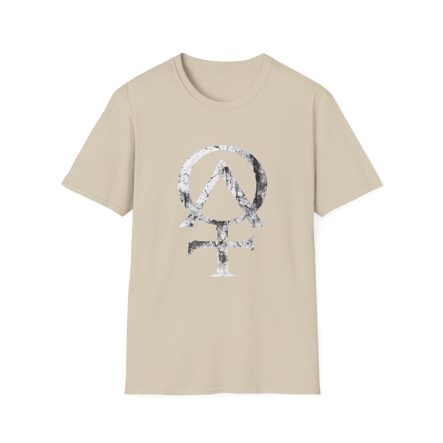 Alpha and Omega Distressed Christian Cross Emblem Tee