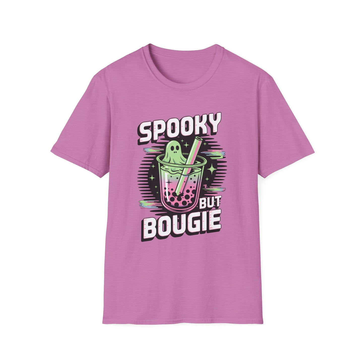 Ghostly Bubble Tea Unisex Softstyle T-Shirt, Spooky Sip, Halloween Tee, Bougie Spirit Shirt, Pastel Sparkles Shirt, Haunted Beverage Top