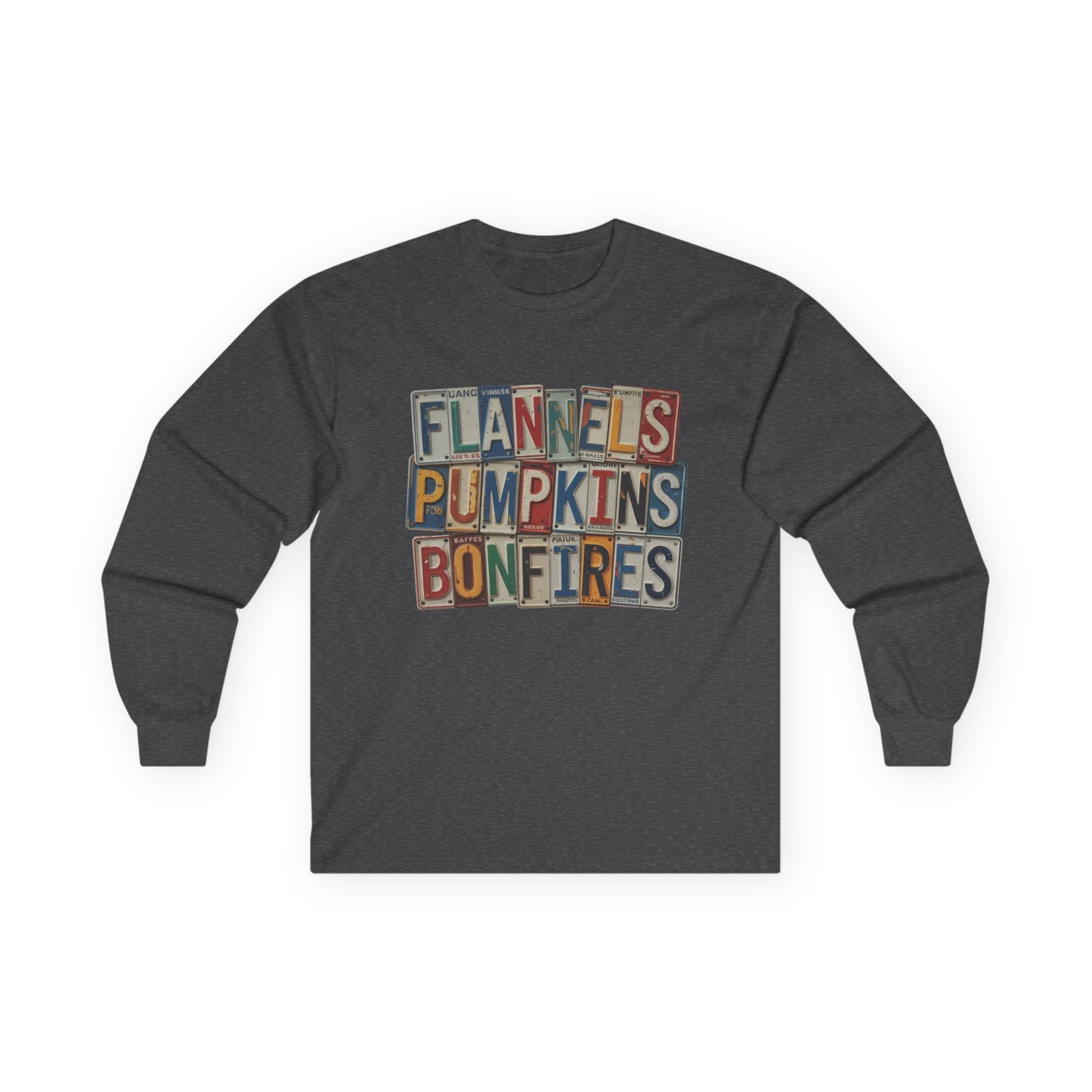 “Flannels, Pumpkins & Bonfires” Long Sleeve Tee – License Plate Layers Edition