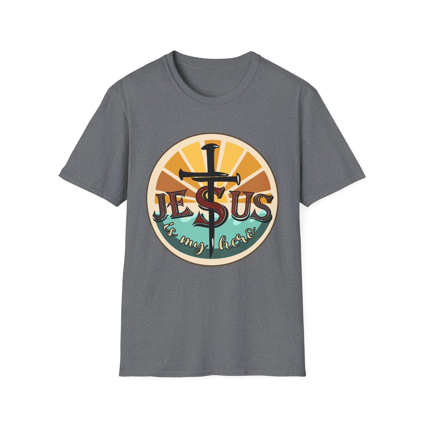 Jesus Is My Hero Tee – Sunburst Cross Edition