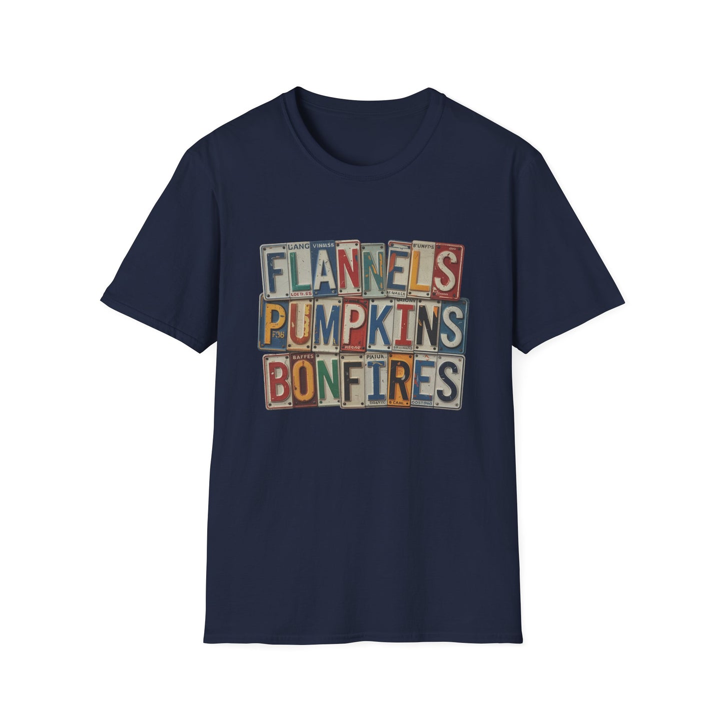 “Flannels, Pumpkins & Bonfires” Tee – License Plate Layers Edition