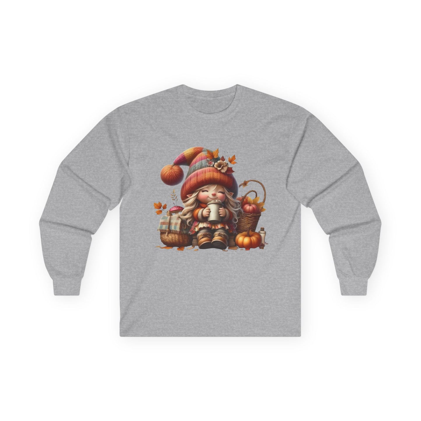 “Cozy Cup Gnome” Long Sleeve Tee – Autumn Hearth Edition