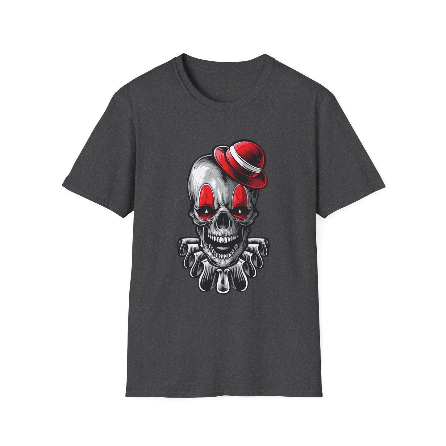 Skull Clown Graphic Tee with Red Eyes