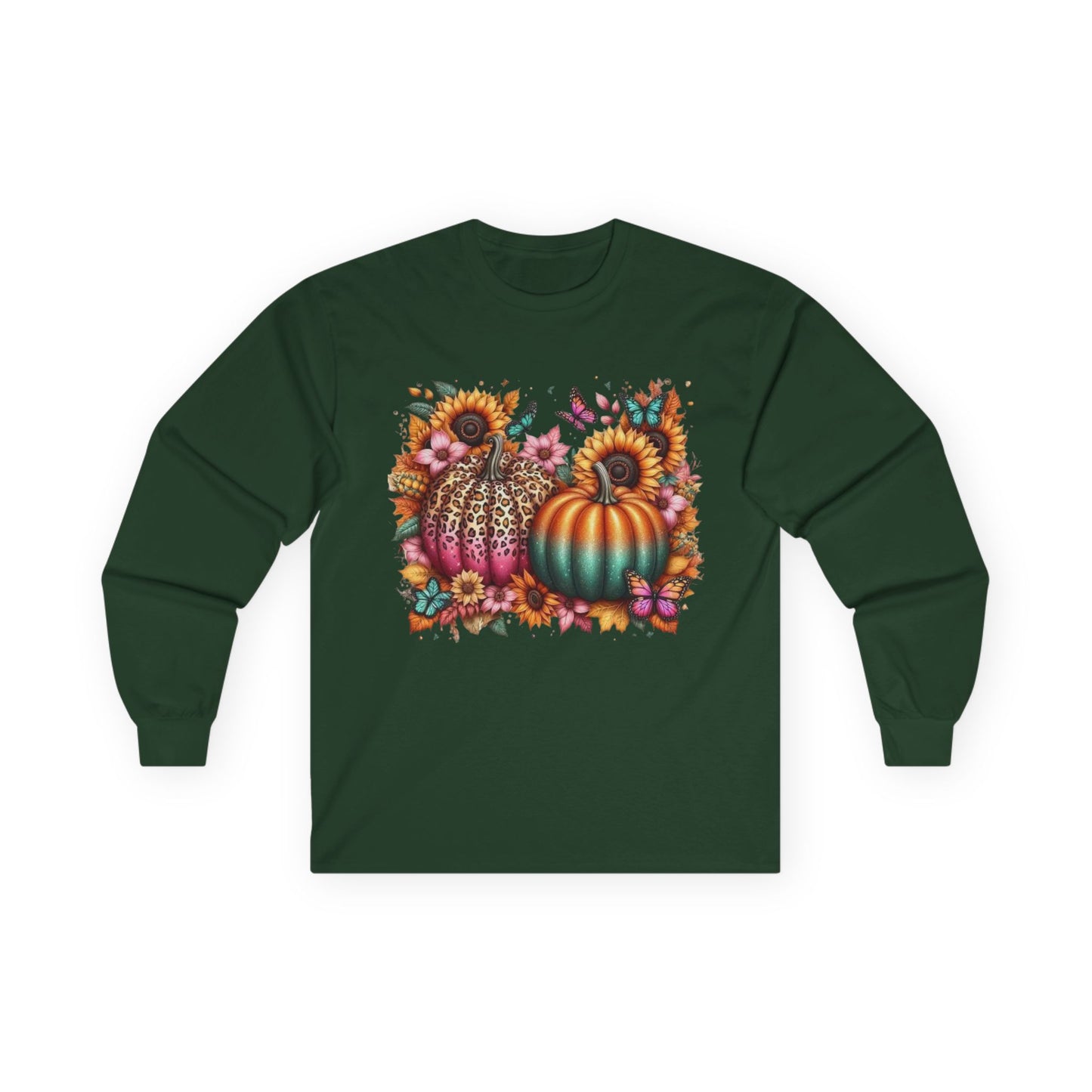 “Wild Bloom Pumpkins” Long Sleeve Tee – Leopard Luxe & Teal Twilight Edition
