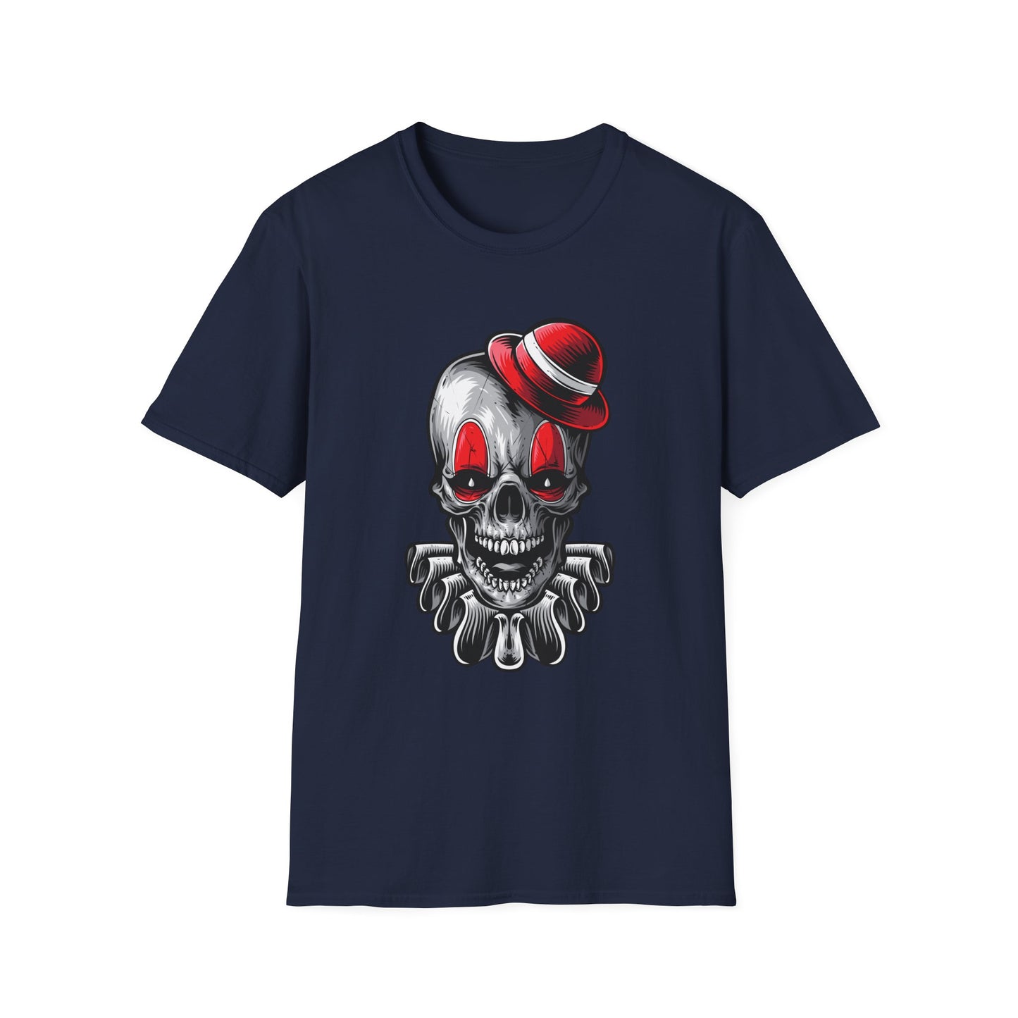 Skull Clown Graphic Tee with Red Eyes