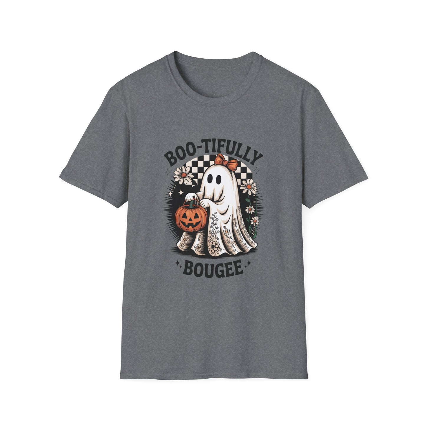 Boo-tifully Bougee Unisex Softstyle T-Shirt - Ghostlike Pop-Art Mascot Tee, Halloween Trick-or-Treat Apparel