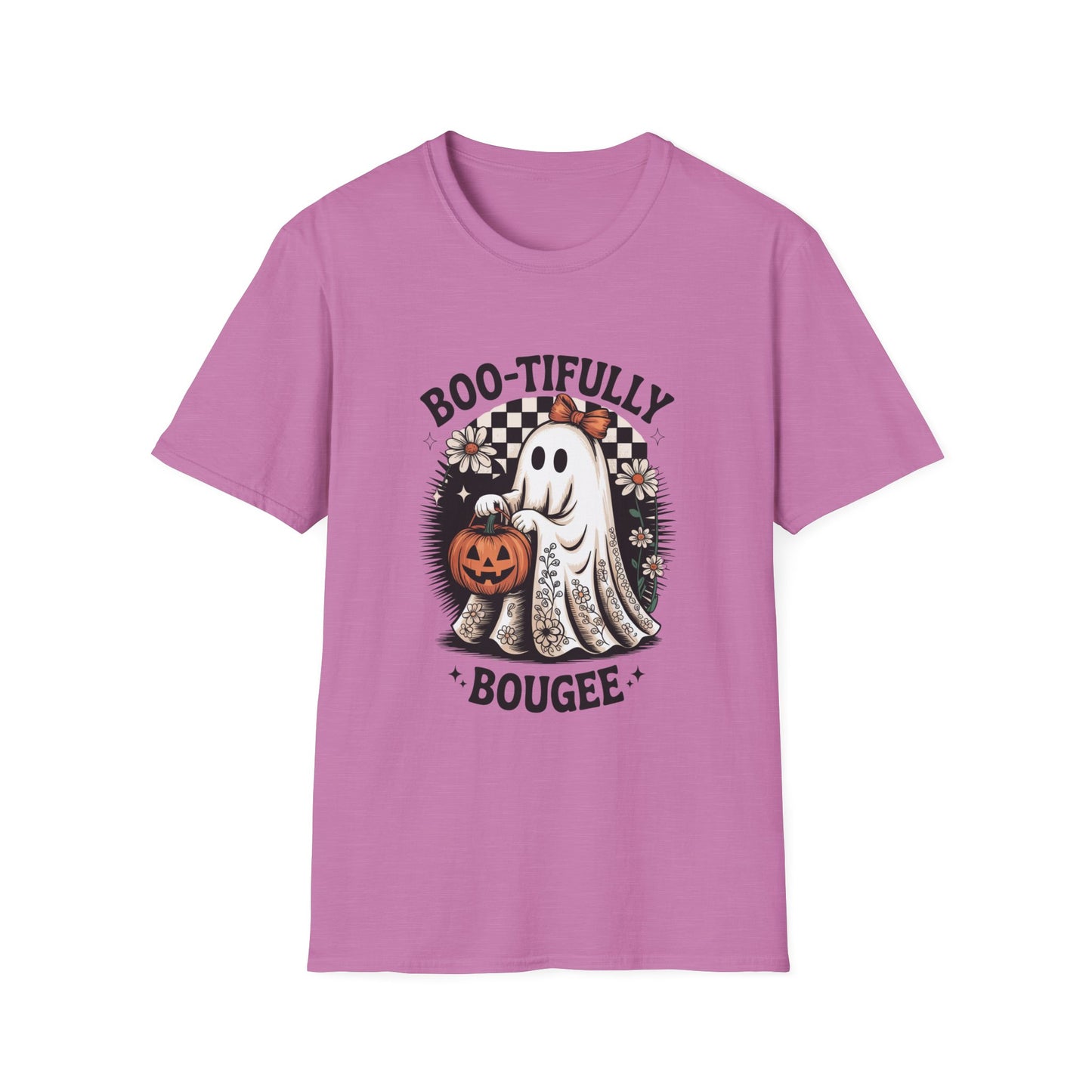 Boo-tifully Bougee Unisex Softstyle T-Shirt - Ghostlike Pop-Art Mascot Tee, Halloween Trick-or-Treat Apparel