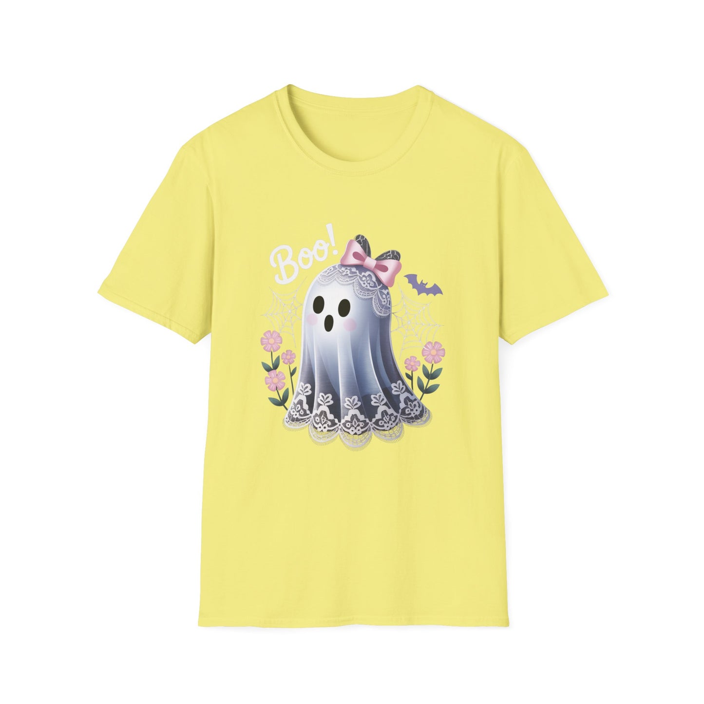 Lace Ghost T-Shirt, Halloween Tee, Cute Spooky Shirt, Haunted Flower Top, Pastel Goth Apparel, All-Occasion Casual Wear, Unisex Softstyle