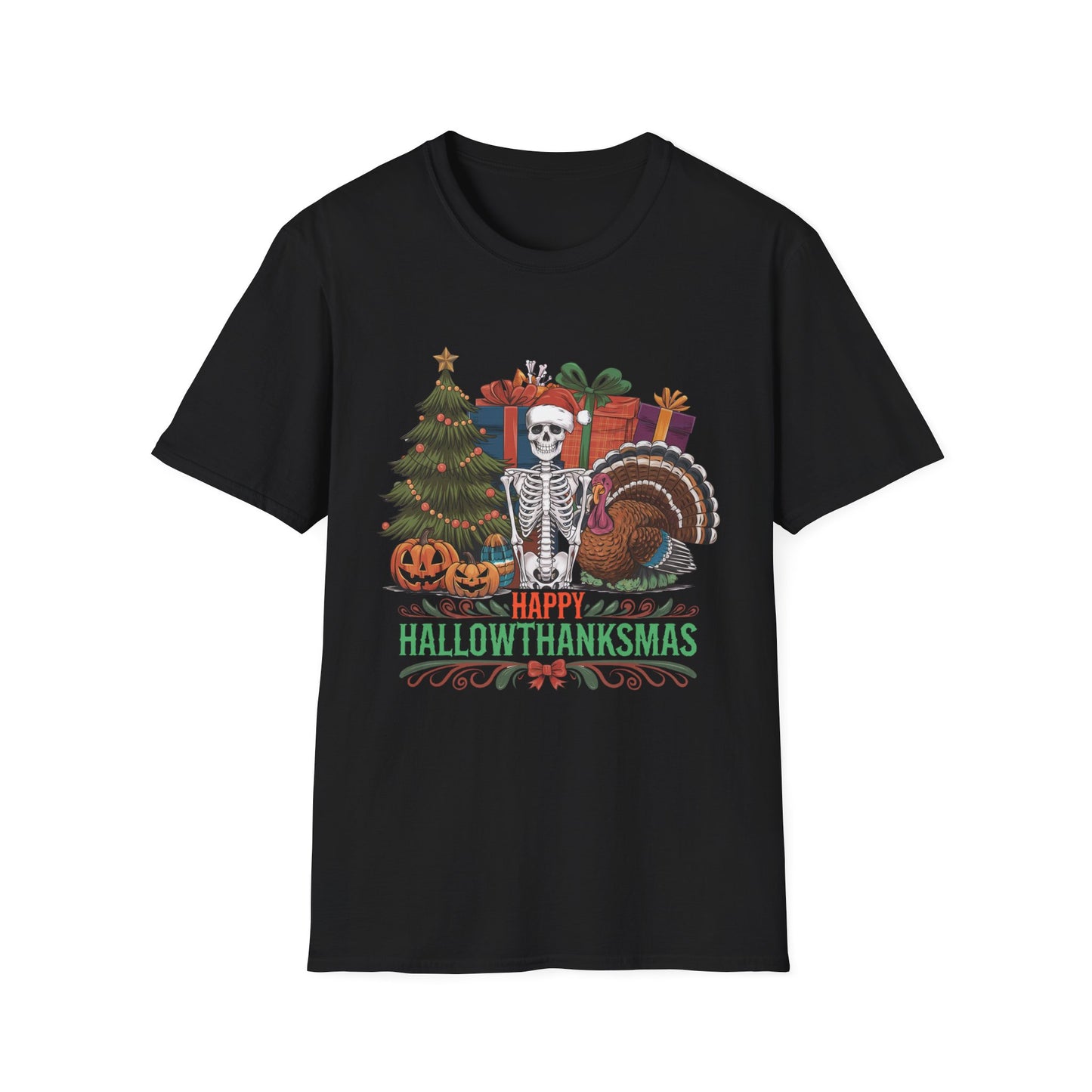 Happy Hallowthanksmas – Skeleton Holiday Mashup Short Sleeve Tee
