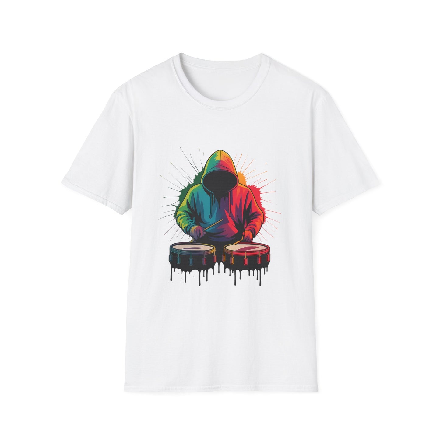Neon Musician Drummer Paint Splatter T-Shirt