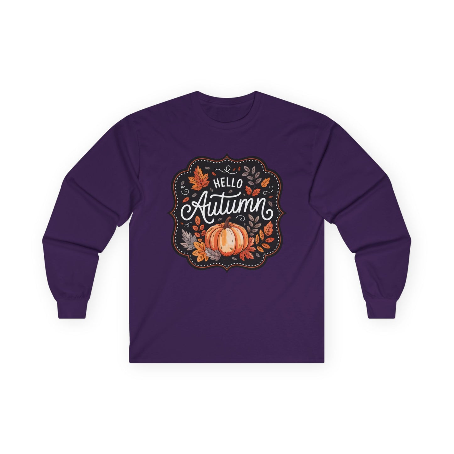 “Hello Autumn” Long Sleeve Tee – Pumpkin & Leaves Edition