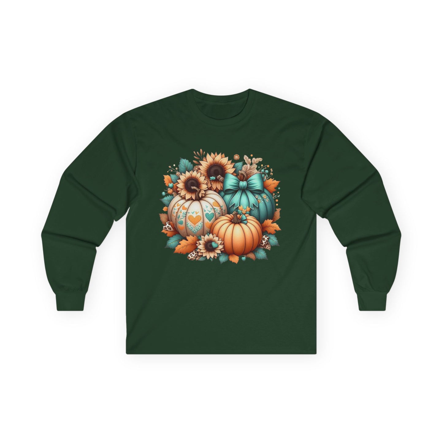 “Harvest Hearts & Bows” Long Sleeve Tee – Pumpkin Trio Edition